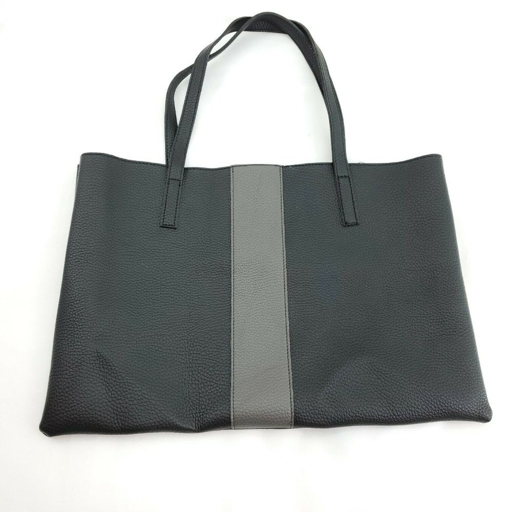 Vince Camuto Womens Black Gray Pebbled Vegan Leather Luck Tote Handbag Purse